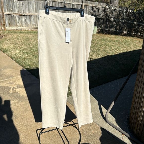 NWT Eileen Fisher Organic Cotton blend  chalk slouchy Ankle Pants L $168 - Picture 2 of 7